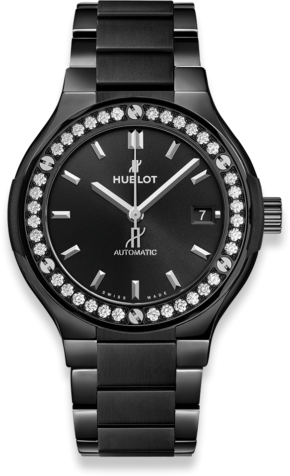 Classic Fusion Black Magic Bracelet Diamonds - Iwc Portuguese Chronograph Black (1000x1000), Png Download