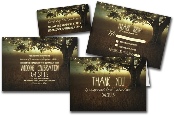 String Of Lights Rustic Wedding Invitations - Lantern Wedding Invitations (600x397), Png Download