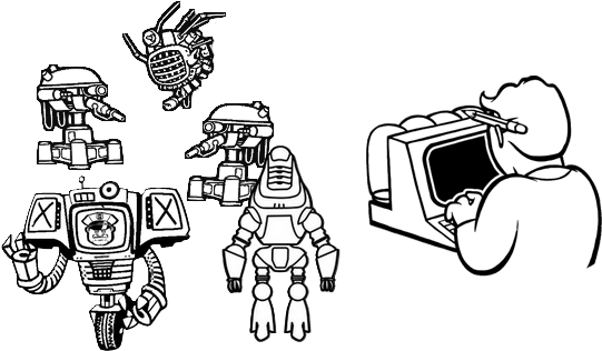 Robot And Computer Icon - Robot At Computer Icon (567x315), Png Download