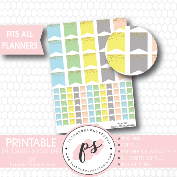 "joy" Gold Glitter Specks Flags Printable Planner Stickers - Color (600x600), Png Download