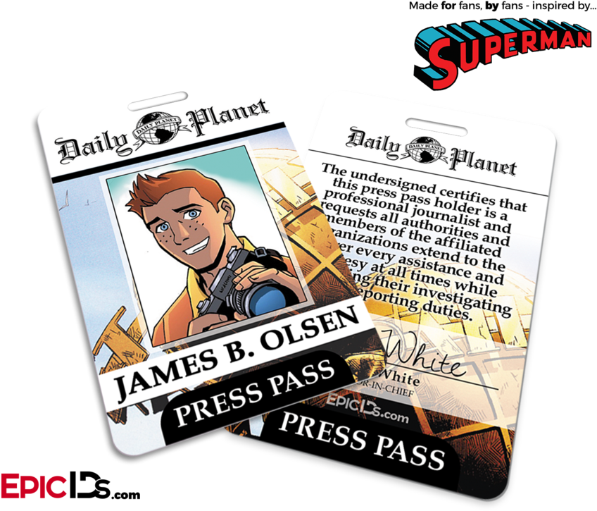 Superman Classic Comic Daily Planet Press Pass Cosplay - Jimmy Olsen Press Pass (900x750), Png Download