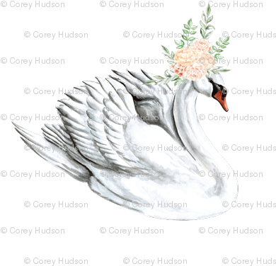 Swan With Peach Floral Crown - Cygnini (400x400), Png Download