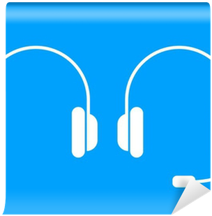 White Headphones Icon On Blue Background Wall Mural - Wallpaper (400x400), Png Download