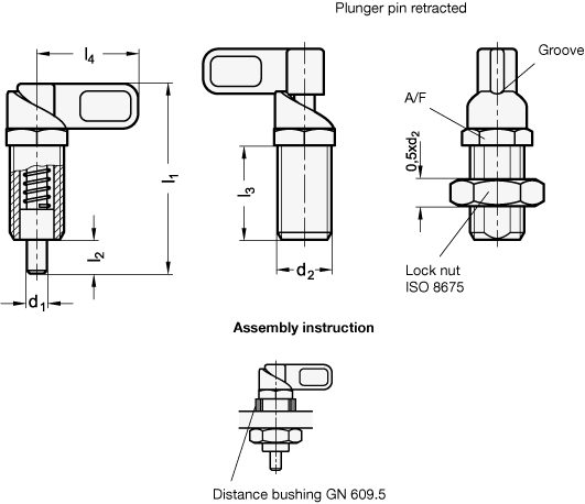 Cam Action Indexing Plungers Threaded Body Zinc Die - Diagram (531x458), Png Download