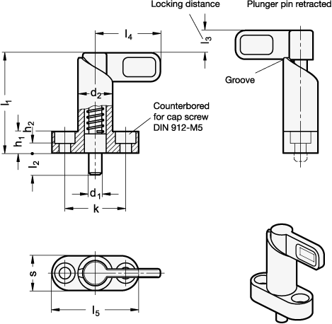 Cam Action Indexing Plungers With Flange For Surface - Flange (469x458), Png Download