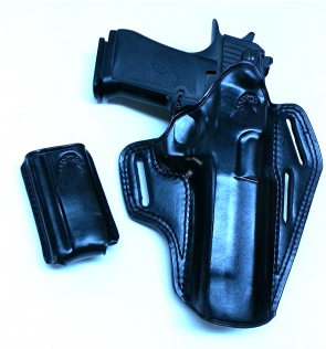 Leather Pancake Owb Holster With Extra Mag Pouch For - Masc Holsters Leather Pancake (owb) Holster Including (600x315), Png Download