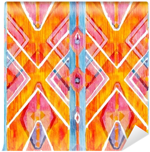 Ikat Geometric Red And Orange Authentic Pattern In - Watercolor Painting (400x400), Png Download
