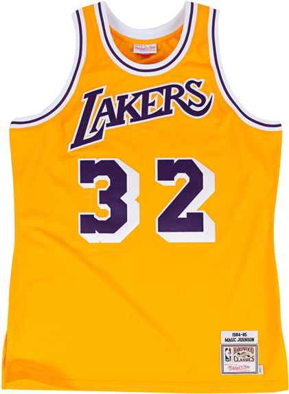 Los Angeles Lakers Authentic Hardwood Classic Johnson - Mitchell And Ness Magic Johnson (500x667), Png Download