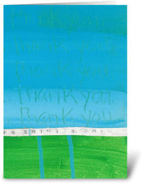 Thank You Painting Blue On Green Ribbon Greeting Card - Greeting Card (350x396), Png Download