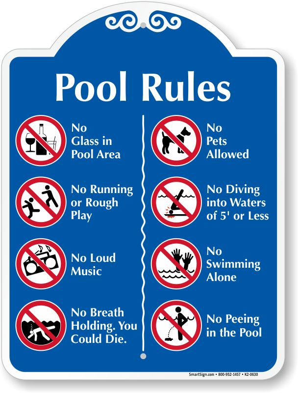 Pool Rules, Prohibition Rules At Pool Area With Graphics - Rules In The Pool (608x800), Png Download