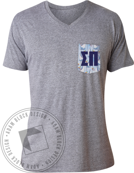 Sigma Pi Sailboat Custom Pocket V-neck - Golden Ticket Bid Day (464x585), Png Download