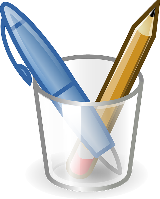 Office, Write, Word, Pen, Pencil, Glass, Tools, Icon - Office Supplies Clip Art (514x640), Png Download