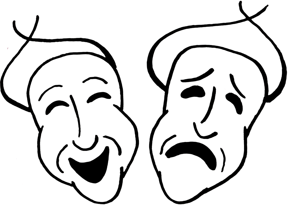 Comedy And Tragedy Masks Clip - Clip Art Comedy Tragedy Masks (950x677), Png Download