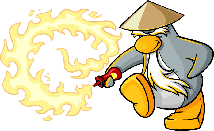 Sensei With Hot Sauce Fire - Hot Sauce Club Penguin (698x428), Png Download