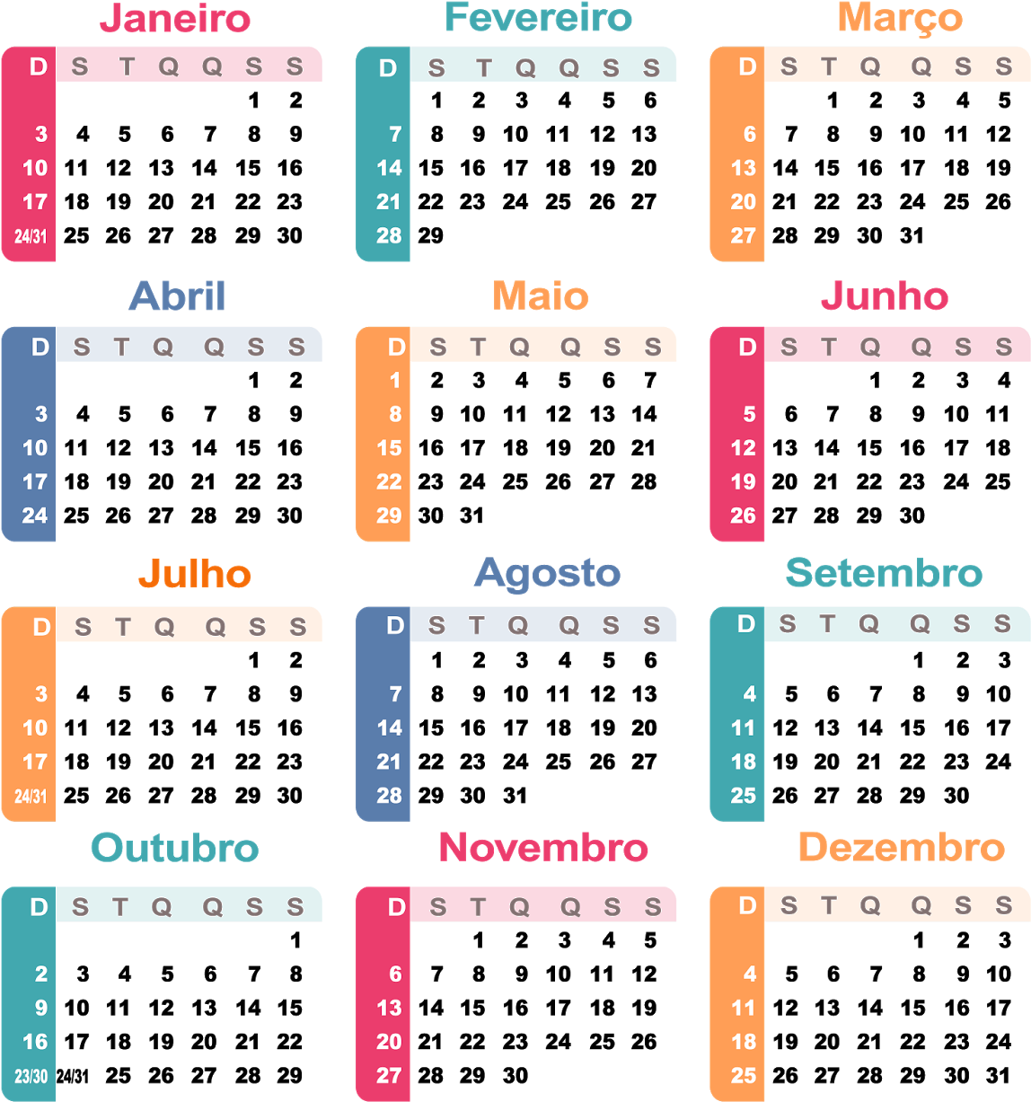 Calendario 2016 Png Clip Art Free - Calendario 2016 Brasileiro Colorido (1228x1320), Png Download