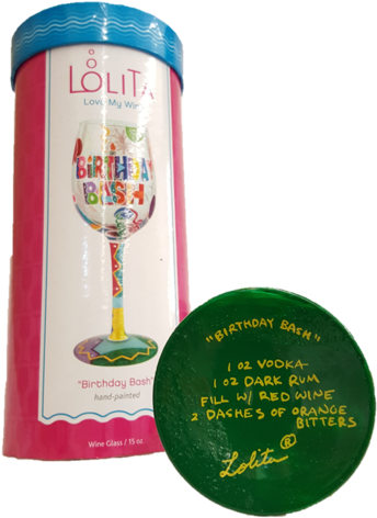 Wine Glass Lolita Birthday Bash - Enesco Lolita Birthday Wine Glasses With Bottle Opener (384x480), Png Download
