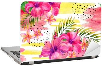 Hand Painted Watercolor Tropical Leaves And Flowers - Watercolor Painting (400x400), Png Download