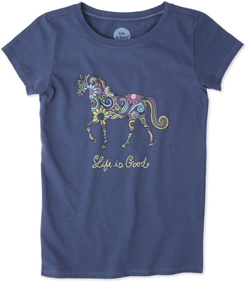 Girls Swirly Horse Crusher Tee - Life Is Good Girls' Crusher Tee (570x570), Png Download