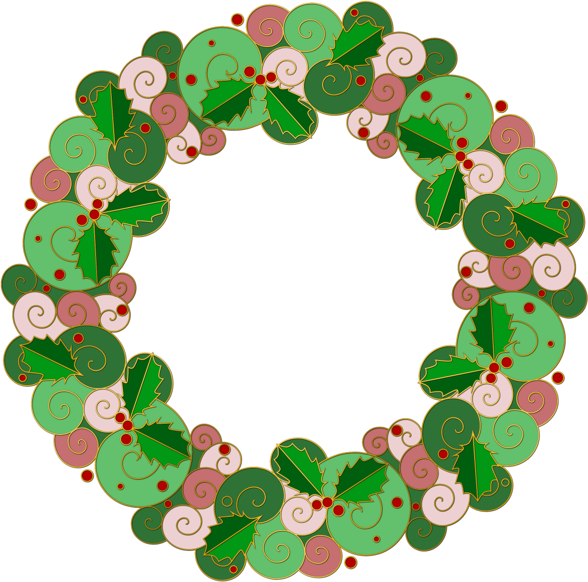 A Swirly Holly Decorated Wreath To Color - Wreath (1200x1200), Png Download