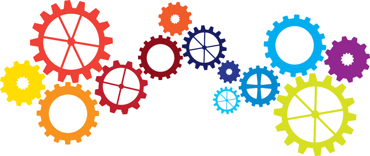 Gears Clear - Colorful Gears (750x316), Png Download