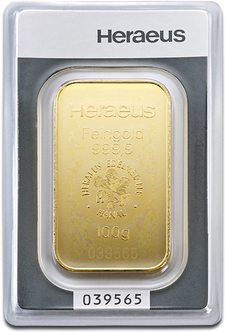 100g Gold Bullion - Heraeus Gold Barren 50 G (500x500), Png Download