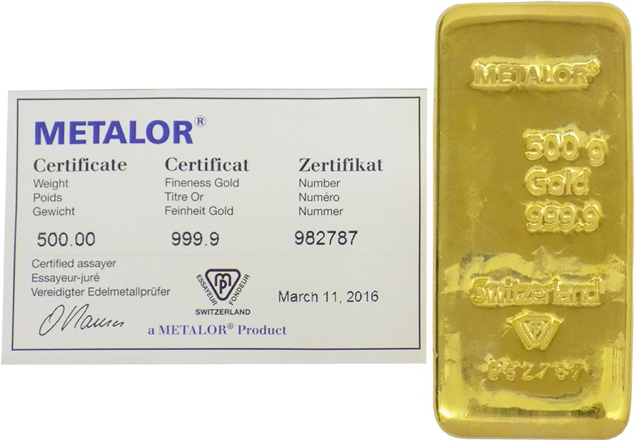Metalor 500g Gold Cast Bar - Silver (900x900), Png Download