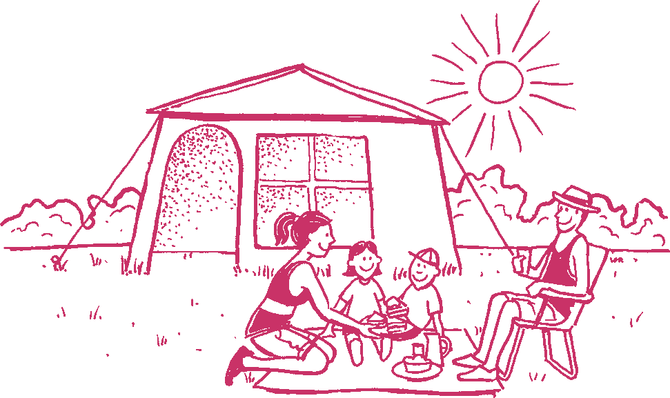 Illustration Of A Family Sitting Outside Their Tent - Family In A Park Black And White (971x577), Png Download