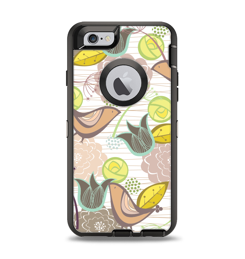The Vintage Tan & Gold Vector Birds With Flowers Apple - Distinctink Custom Black Otterbox Defender Series Case (798x843), Png Download