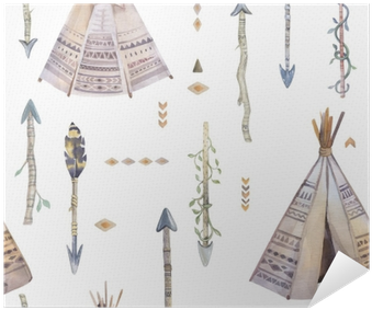 Watercolor Boho Seamless Pattern With Teepee, Arrows, - Watercolor Painting (400x400), Png Download