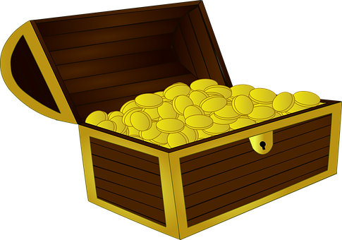 Treasure Chest Treasure Gold Box Wood Mone - Gold Clip Art (485x340), Png Download