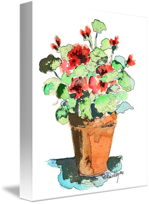Potted Geranium By Arline Wagner - Potted Plants And Flowers (475x650), Png Download
