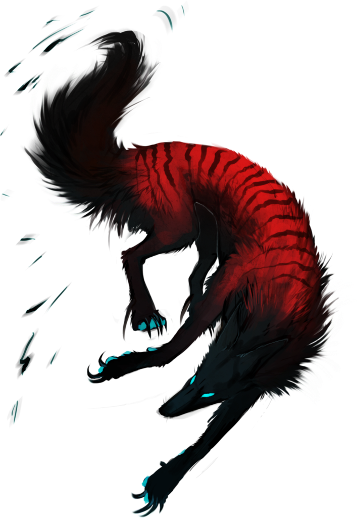 Black Red Wolf Blue Eyes Transparent - Black And Red Wolf Transparent (730x1095), Png Download