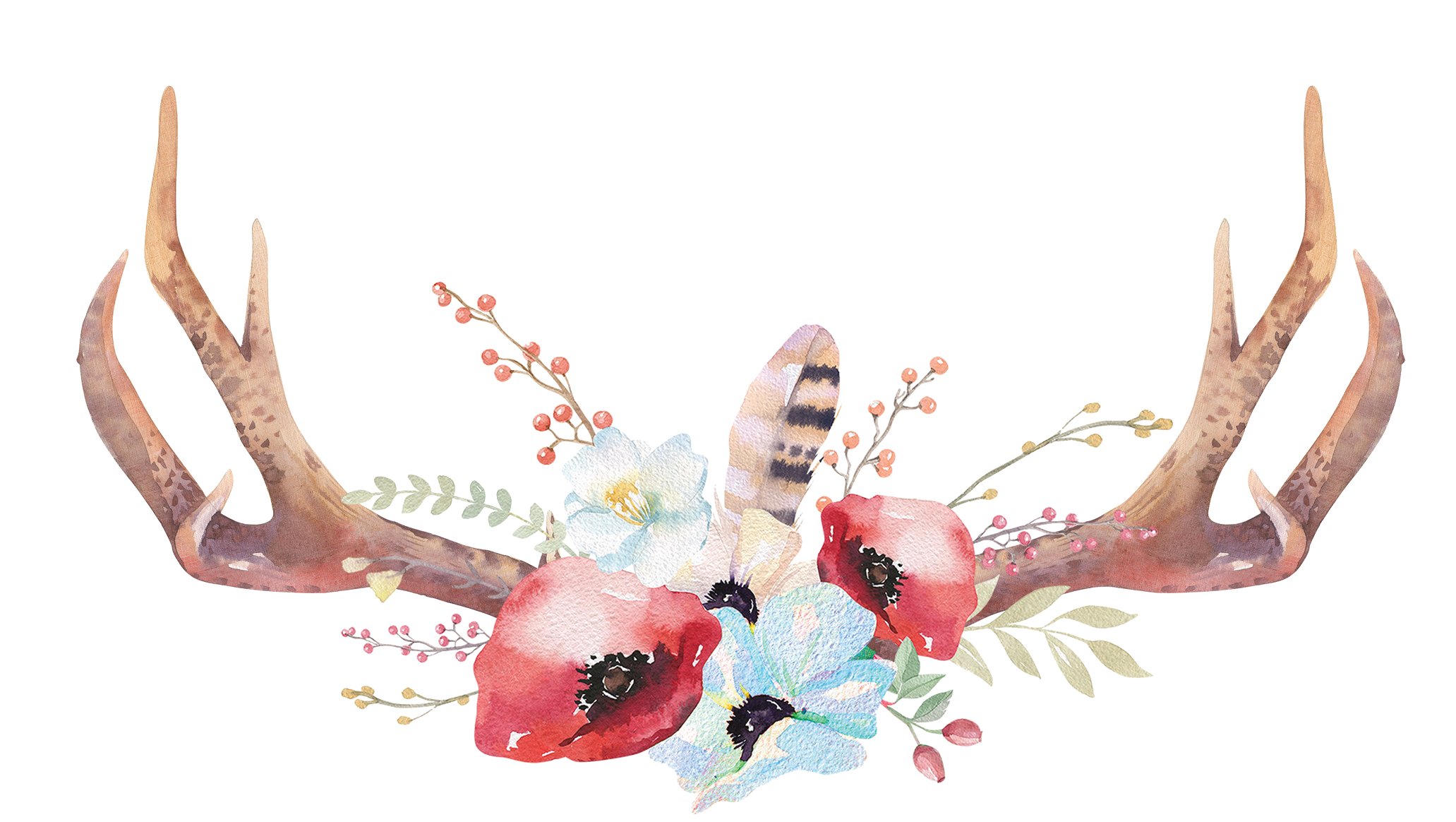Watercolor Flower Deer Antler (2063x1164), Png Download