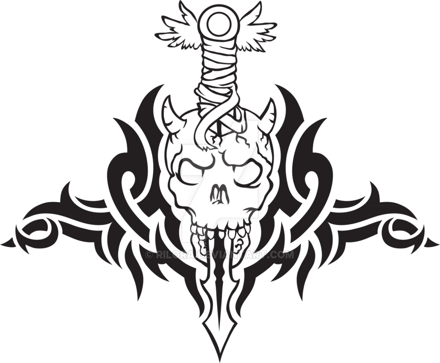 Demon Tattoo Png Graphic Transparent Library - Tribal And Skull Tattoos (900x743), Png Download