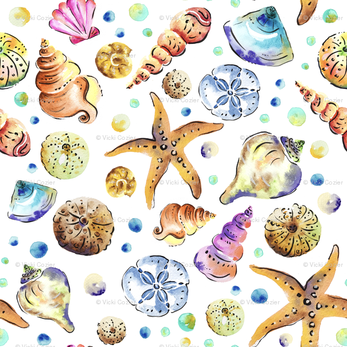 Starfish & Shells Watercolour Wallpaper - Watercolour Shells (675x675), Png Download