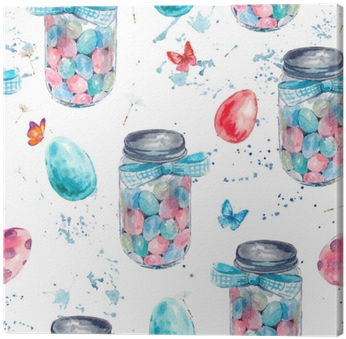 Watercolor Seamless Pattern With Glass Jar, Candy, - Watercolor Painting (400x400), Png Download