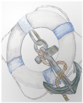 Life Ring, Anchor Poster • Pixers® • We Live To Change - Watercolor Painting (400x400), Png Download