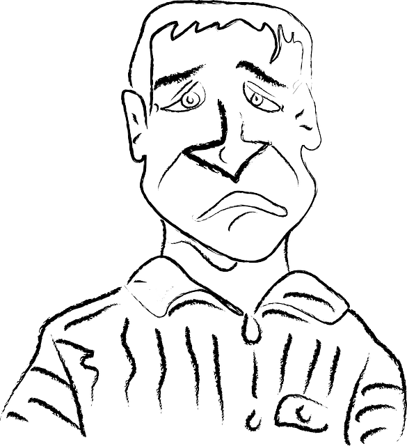 Man, Sad, Unhappy, Face - Line Art (585x640), Png Download