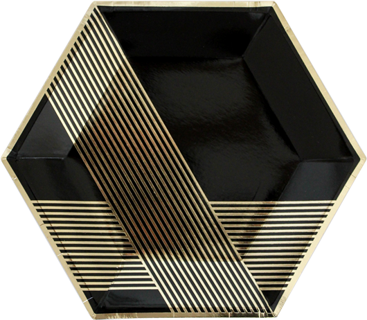 Black And Gold Party Paper Plates By Harlow & Grey - Black & Gold Hexagon Party Plates - Large (600x600), Png Download