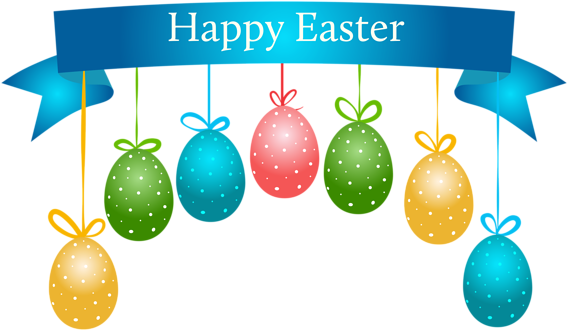 Happy Easter Banner With Hanging Eggs Transparent Png - Happy Easters Png Transparent (600x347), Png Download