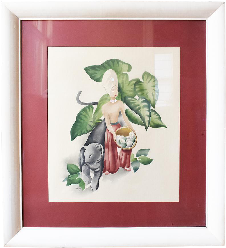 Mid Century Art Deco Watercolor Artwork Framed - Painting (1076x988), Png Download
