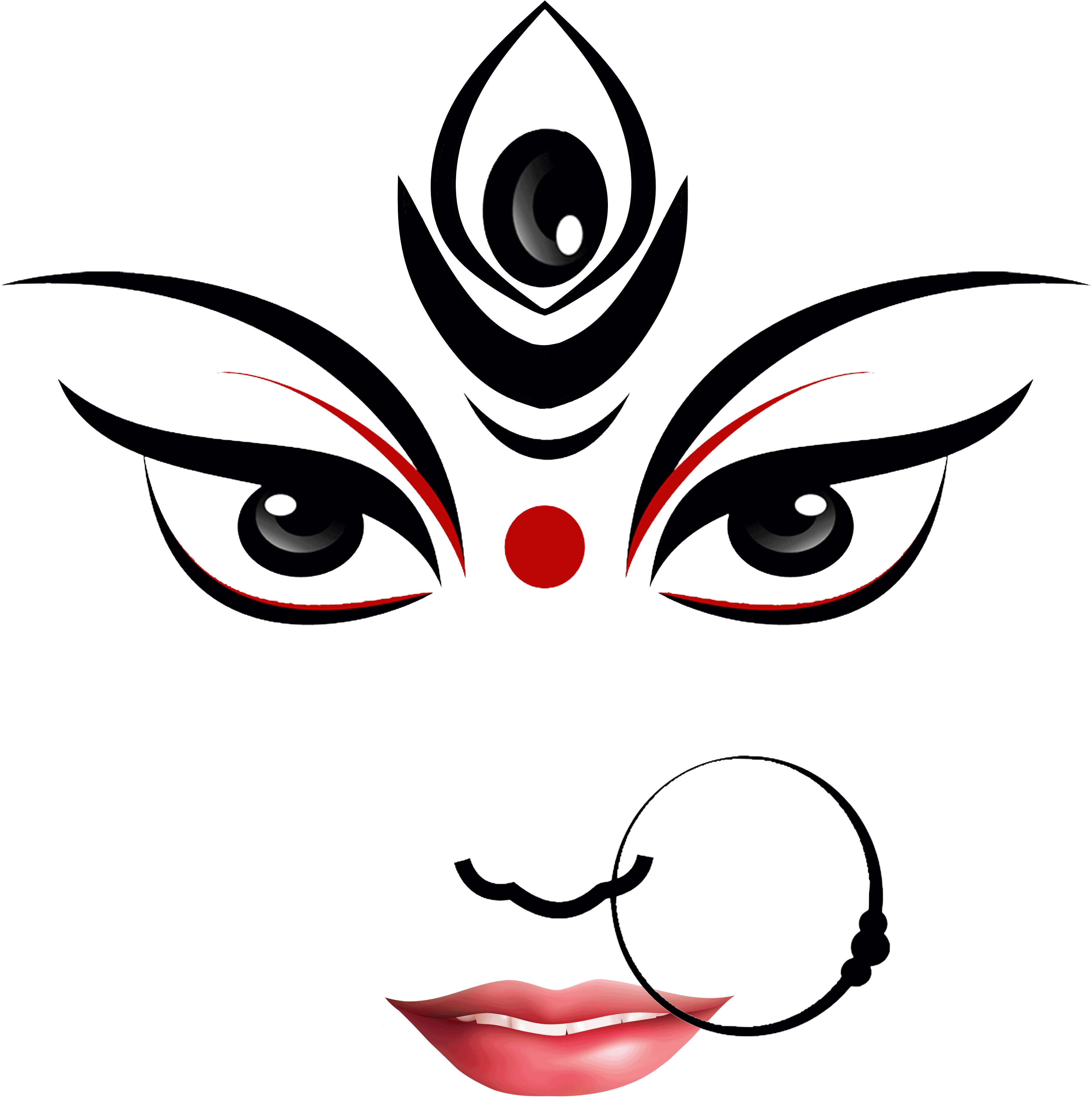 Kali Puja Ganesha Shiva - Durga Maa Face Drawing (3439x3476), Png Download