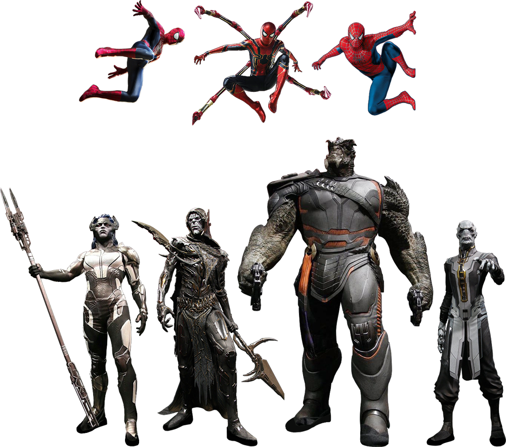 Spider-man Trio Vs Mcu Black Order Gauntlet - Mcu The Black Order (1000x885), Png Download