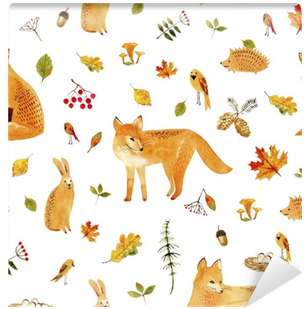 Fox,rabbit,hedgehog,bird And Floral - Watercolor Painting (400x400), Png Download
