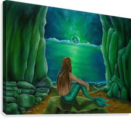 Canvas Print - Seascape Night Mermaid (429x386), Png Download