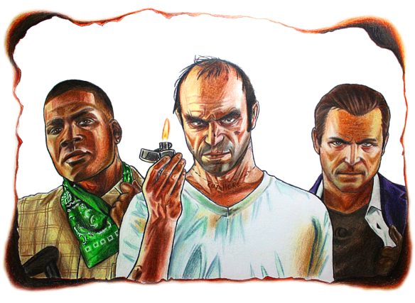 Bleed Area May Not Be Visible - Gta 5 Characters Drawing (600x426), Png Download