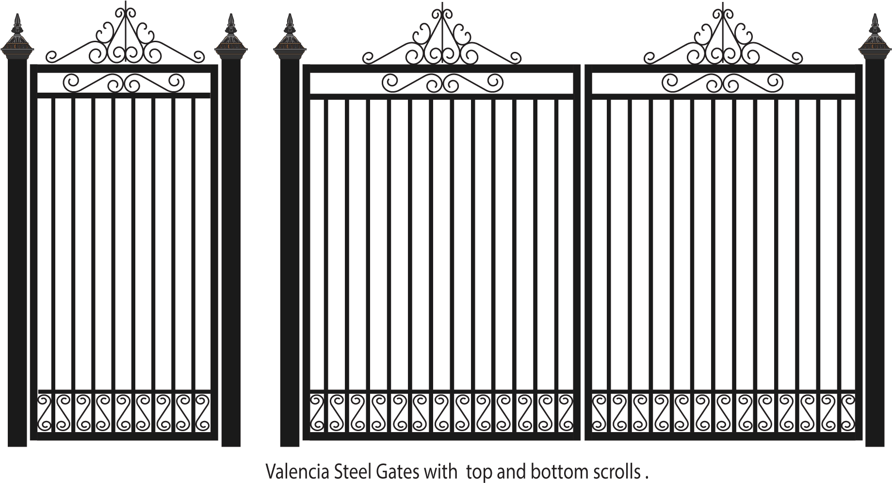 Valencia Steel Gates With Top And Bottom Scrolls - Fence (1920x1080), Png Download