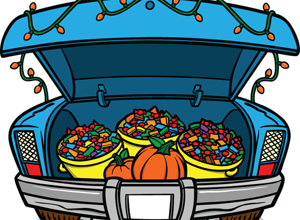Vector Image Of A Car Trunk Containing Candy - Cartoon Trunk Or Treat (600x440), Png Download