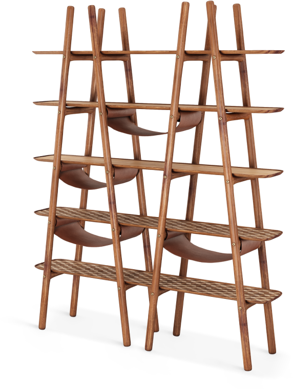 Blake Walnut Bookshelf With Leather And Brushed Brass - Bookcase (960x800), Png Download