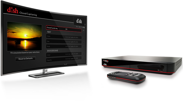 Tv Showing Closed Captioning Settings Screen With A - Dish Receiver Png (624x344), Png Download